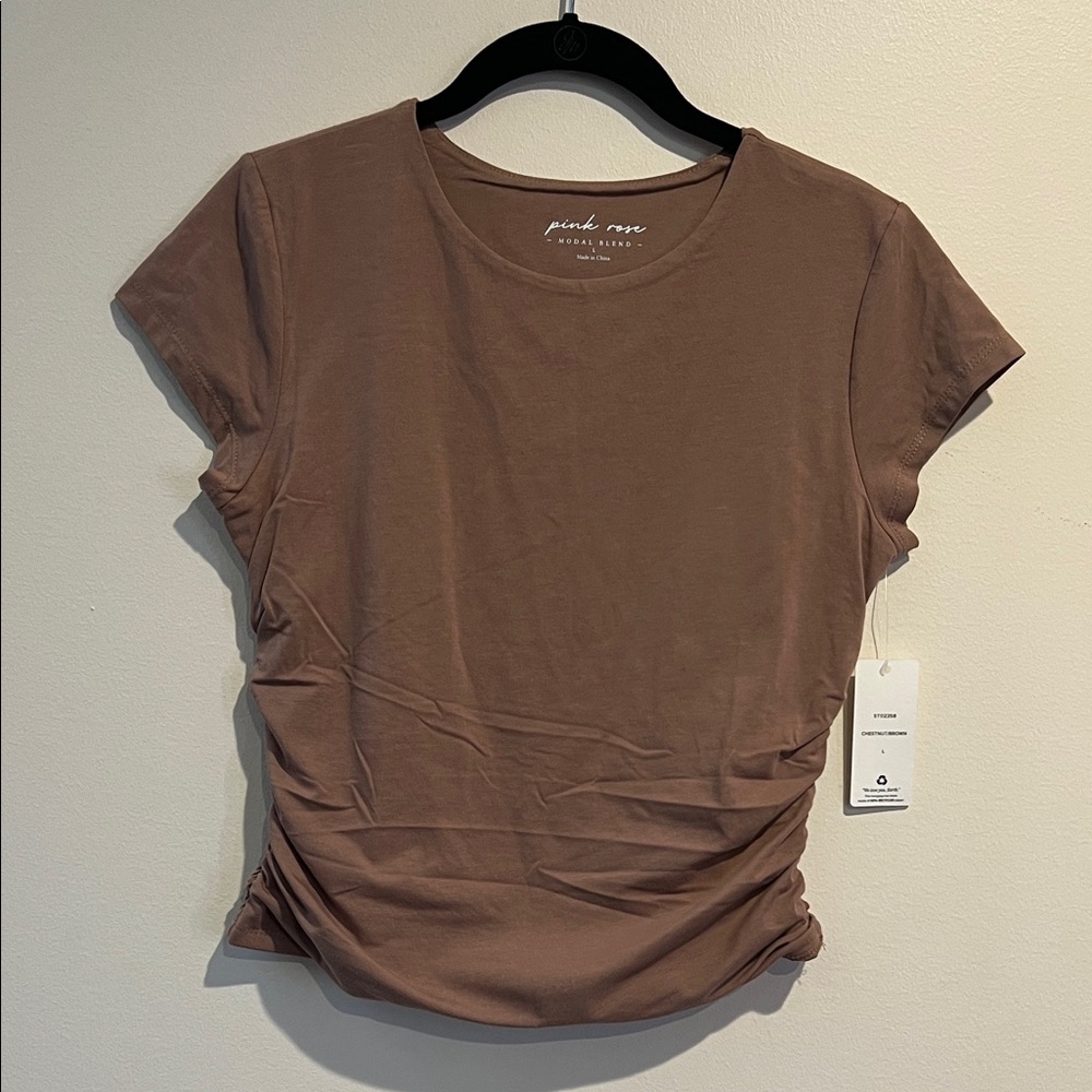 NWT Pink Rose Casual Tan Short Sleeve Tee